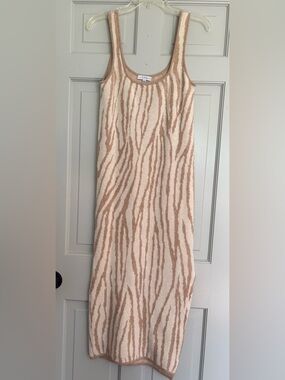 Lucy Paris Beige and Cream Zebra-Print Sleeveless Soft Midi Dress XS